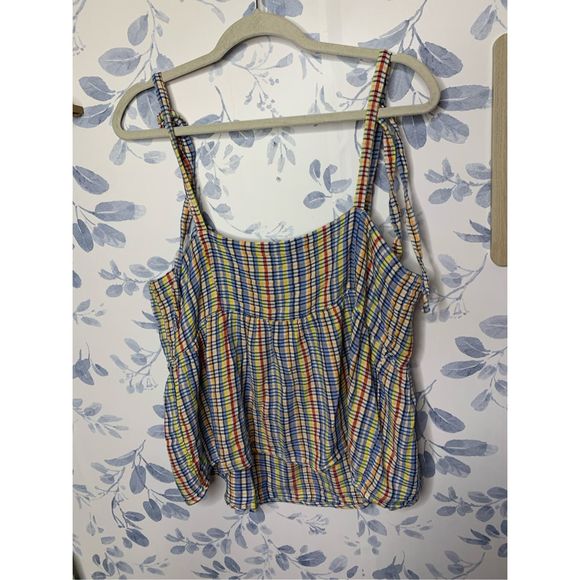 Old Navy Plaid Tie Shoulder Top Size M - Picture 6 of 6